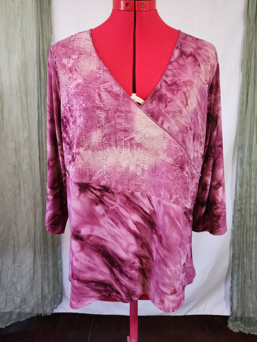 Bobbie Brooks Pink Soft Silky Stretch Embellishments V-Neck Blouse Size 2X